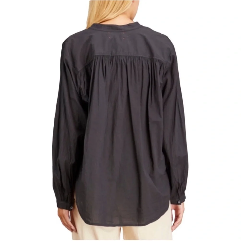 Xirena Ameli Tie Neck Keyhole cotton black gathered lightweight black top small - Picture 2 of 7